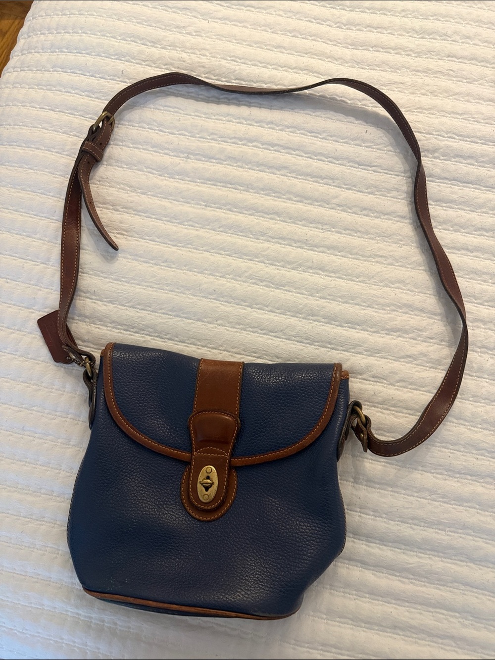 Coach Leather Crossbody Bag in Navy and Brown — vintage